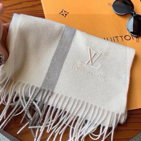 New Embroidered Logo Cashmere Scarf - Beige/Cream